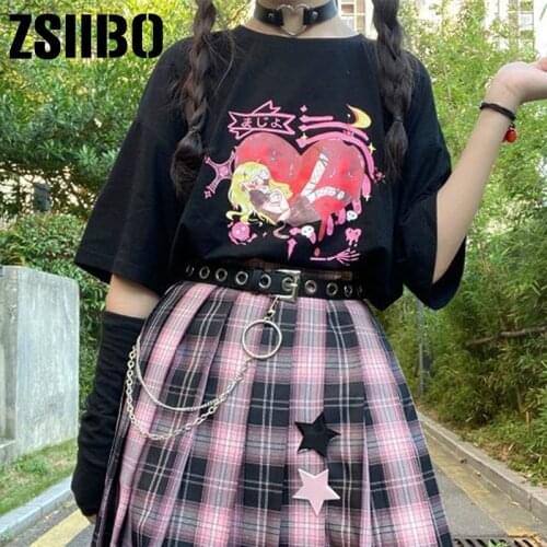 Womens T-shirt Harajuku black Tops Tees Casual vintage print Streetwear clothing ulzzang ins Tshirt Print Cotton Short Sleeve