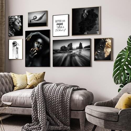 Black and Gold Figure Painting Abstract Women Landscape Poster Print Wall Art Picture For Living Room Aisle Unique Modern Decor