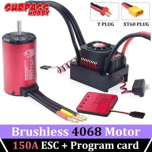 SURPASS HOBBY 4068 Brushless Motor Shaft 5mm Waterproof Combo 150A ESC T/XT60 Plug Program Card for 1/8 RC Car Tamiya Traxxas