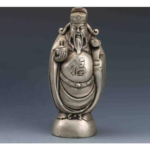 Chinese Miao Silver Hand-Carved Mammon statue Qianlong Mark