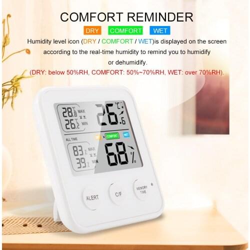 KKmoon High Precision Magnetic Thermometer Hygrometer Digital Thermo-Hygrometer with LCD Screen ℃/℉ Switchable All-Time/24-Hour