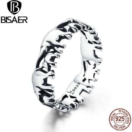 BISAER 925 Sterling Silver Anel Party Vintage Silver Animal Ring Stackable Elephant Finger Ring Women Wedding Jewelry ECR344