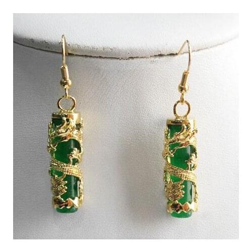 Beautiful unique Amazing green jade + Dragon Earring