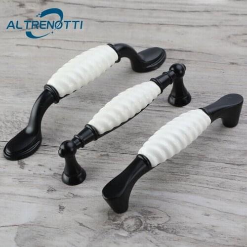 Ceramic Furniture Handle Ivory White Black European Wardrobe Kitchen Door Pull Drawer Cabinet Cupboard Closet Knob Hardware