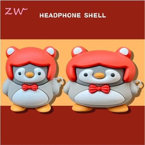 Cute 3d red hat penguin cartoon headphone case for airpods 2 case cute silicone cover for apple air pods 1 case protective case