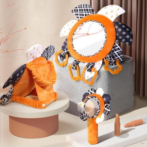 1 Set Cute Baby Mirror Sunflower Shape Lovely Exquisite Baby Plush Hand Bell Mirror for Bed