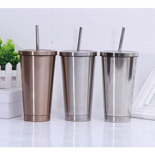 Multifunction Stainless Steel Straw Cup Creative Thermal Office Household Travel 500ML Simple Portable Drinking Cup Drinkware
