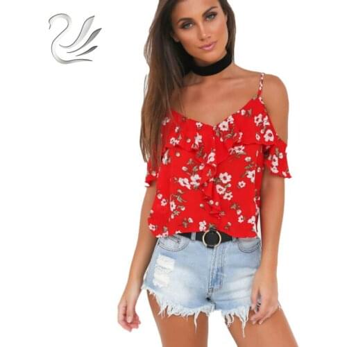 Fashion Chemise Femme Women Sexy Off Shoulder Strapless Flower Print Casual Blouse Shirt Short Sleeve Top Blusa Feminino