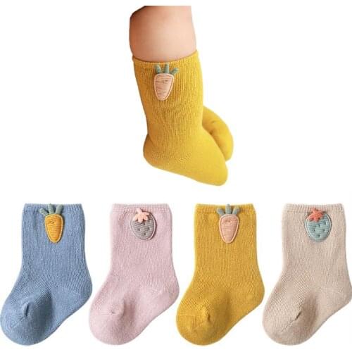 Soft breathable newborn baby socks autumn winter sweet Strawberry/carrot embroidery kids socks for boys ankle socks warm