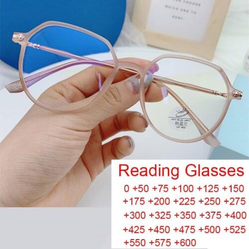 2021 New Round Blue Light Blocking Prescription Eyeglasses Fashion Brand Magnifying Glasses Eyewear For Ladies Reading 0 to +6.0