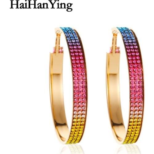 New Rainbow Color C-shaped Womens Earrings Trendy Rhinestone Inlaid Gradient Earrings Luxury Charm Jewelry Multiple Choices