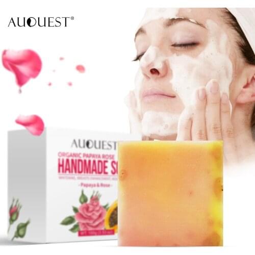 AuQuest Skin Whitening Oil Soap Bar 100g for Cleansing Face Body Papaya Rose Essence Moisturizer Natural Skin Care