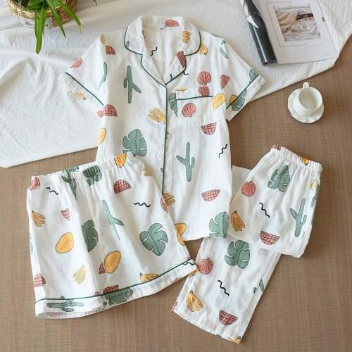 Cotton Pijama Pyjama Women Sleep Set Loose Print Flower Sleepwear Sexy Female Nighty Wear Lingerie Casual Home Pajama PJ Suit