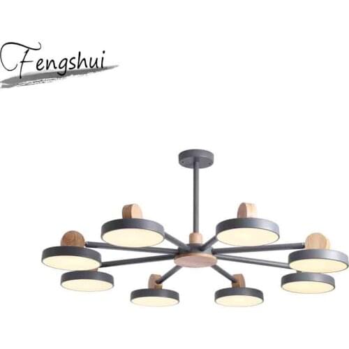 Nordic LED Chandelier Wood Chandeliers Macaron Ceiling Chandelier Indoor Lighting Living Room Bedroom Light Fixture Hanging Lamp