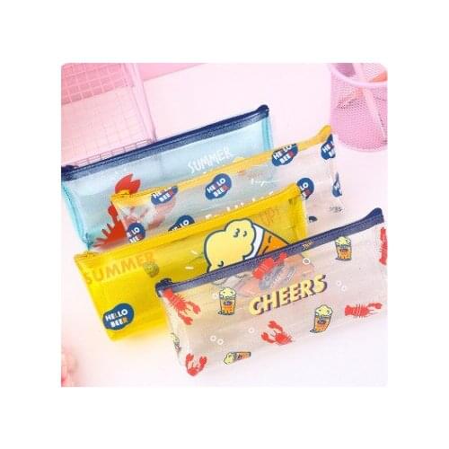 Transparent Kawaii Bag Korean PVC Cartoon Pencil Box Organizer School Supplies Cute Cool Stationery