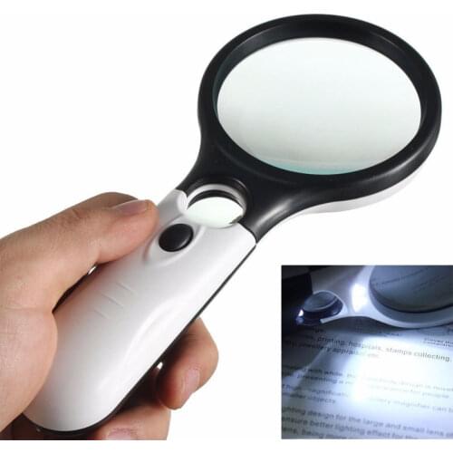 Handheld 3X 45X Illuminated Magnifier Microscope Magnifying Glass Aid Reading for Seniors loupe Jewelry Repair Tool With 3 LED