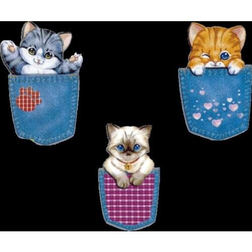 Lovely Patches Iron On Stickers Pocket Cat Print On T-Shirt Clothes Decoration DIY Accessory New Design Washable Parches