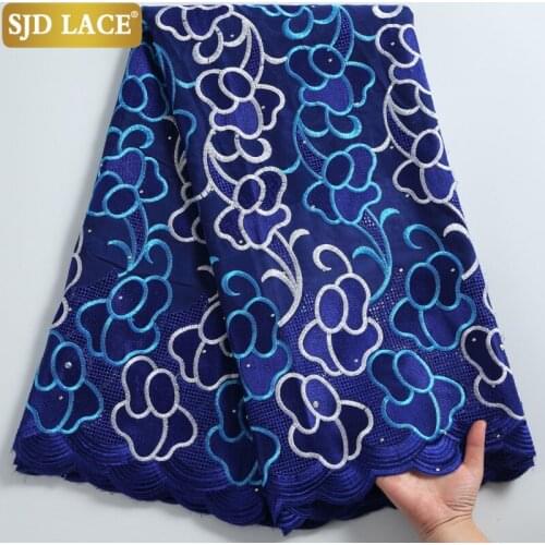 SJD LACE Royal Blue2021High Quality African Lace Fabric Embroidery Cotton With Stones Wiss Voile Lace In Switzerland SewingA2243