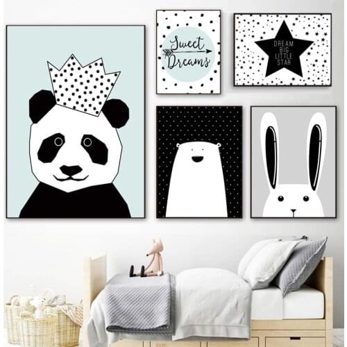 Nordic simple style printing cartoon rabbit panda poster canvas painting wall art picture baby room home decoration