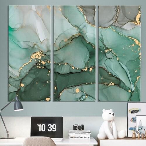 Nordic Green Gold Marble Canvas Paintings Abstract Decorative Wall Art Prints Canvas Posters and Pictures for Bedroom Home Decor