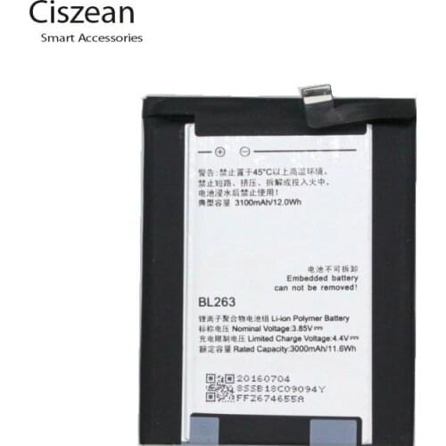 Ciszean 3100mAh 12.0wh BL263 Battery Replacement Smartphone For Lenovo ZUK Z2 PRO batteries