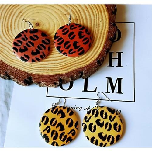 SOHOT Natural Wooden Round Colorful Leopard Women Drop Earring INS Trendy New Tide Charming Jewelry Brincos