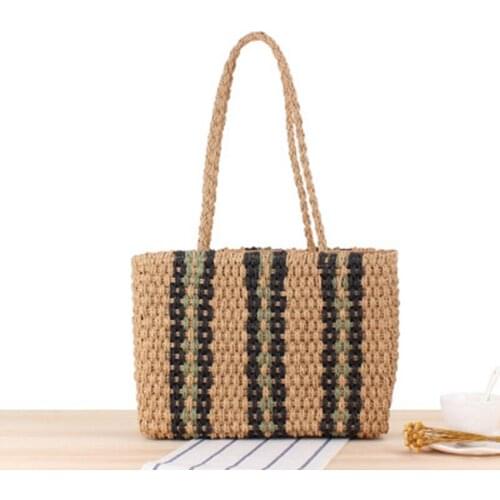 Sweet girl new vertical stripes one shoulder straw bag fashion handbag summer leisure vacation beach woven bag