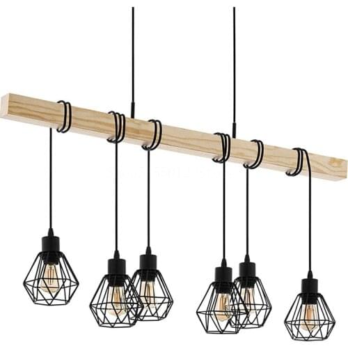 Modern Wood LED Pendant Light Fixture Nordic Metal Birdcage Living Room Decoration Hanging Lighting Home Decor Pendant Lamp