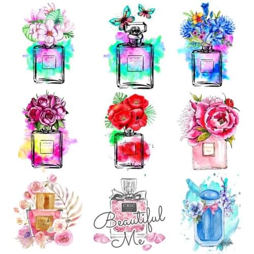 Thermo-stickers On Clothes Flower Perfume Bottle Iron On Transfers For Clothing DIY Fashion Girl T-shirt Applique Thermo Sticker