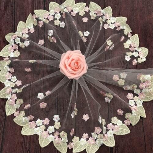 1Yd Net Tulle Floral Lace Trim Flower Leaf Embroidery Wedding Fabric DIY Sewing