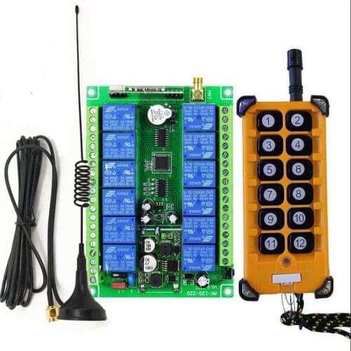 Universal DC 12V 24V 36V 48V 10A 12CH Remote Control Switches Receiver Transmitters 433mhz/315mhz crane power switch