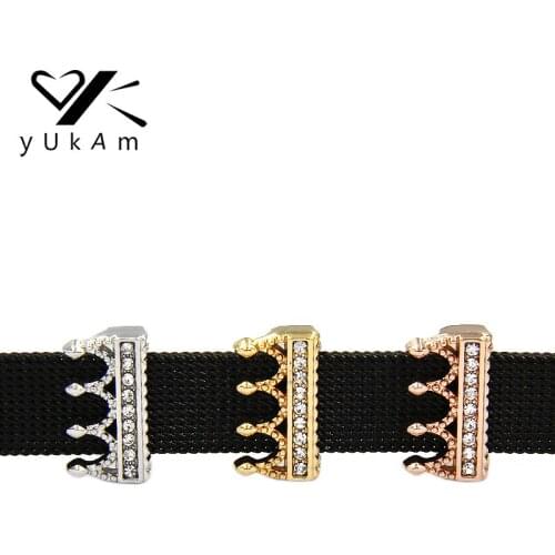 YUKAM Jewelry Crystal Rhinestone Crown Slide Keeper Charms for Stainless Steel Mesh Keeper Bracelets Pendants Necklaces Making