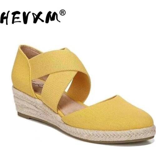 Female Flock Elastic Band Cross Strap High Heels Footwear Plus Size Dropshipping Women Hemp Platform Sandals Slip On Wedge Shoes