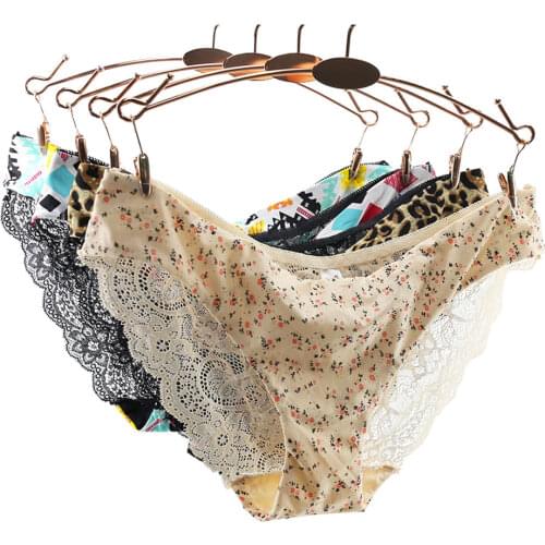 High Quality Woman Underwear Lace Sexy Panties Seamless Print Silk Panty Plus Size Transparent Briefs Girl Lingerie S-2XL Size