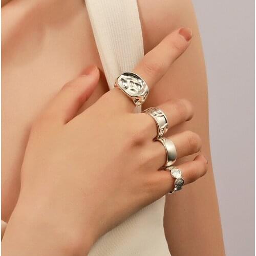Irregular Geometric Adjustable Opening Ring Silver Color Finger Joint Ring Cuff Ring for Women Gothic Aesthetic Jewelry Gift