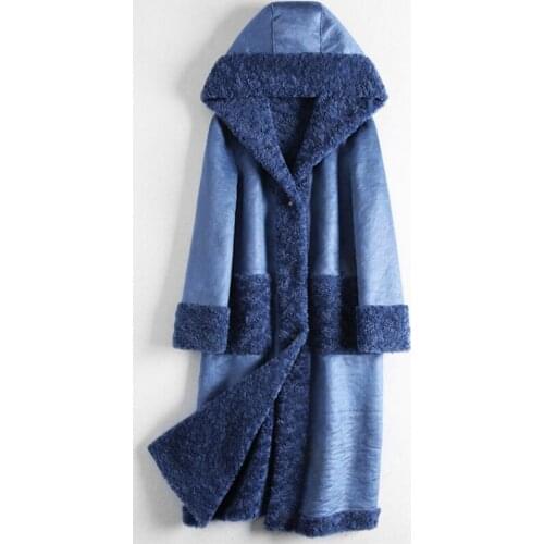 Winter Wear It on Both Sides Cashmere Coat Women Middle Long Grain Wool Fur with Real Fur Hooded Jacket Thick Warm Cute Overcoat