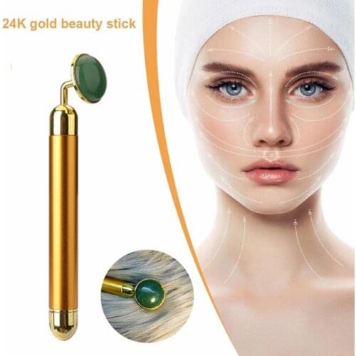 Gold 24K Beauty Metal Rod Massage Roller Slim Face Jade Pusher Face Eye Massager For Women Facial Slimming Care Tool