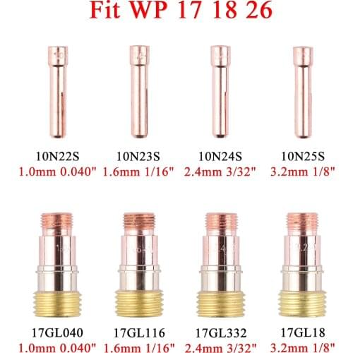 1.0/1.6/2.4/3.2mm TIG Collet Body Collet 10N22S 10N23S 10N24S 10N25S 17GL040 17GL116 17GL332 17GL18 For TIG WP17 18 26 Torch