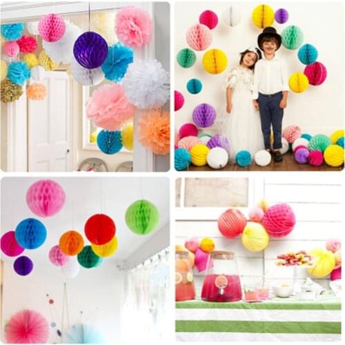 1pcs/lot Tissue Paper Honeycomb Balls Lanterns Poms Wedding Birthday Party Home Decors tops colorful balls