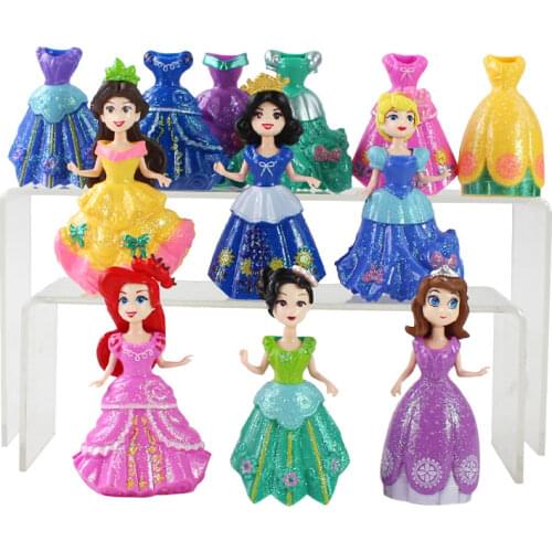 10cm 12pcs/Lot Princess Changeable Dress Mermaid Belle Snow White Sofia with Clothes Sleeping Beauty Figure Toy Model Dolls