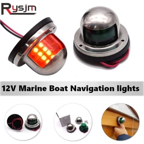 2Pcs 12V Navigation Light 304 Stainless Steel LED Bow Sailing Signal Navigation Red Green Light for Marine Yacht Indicator