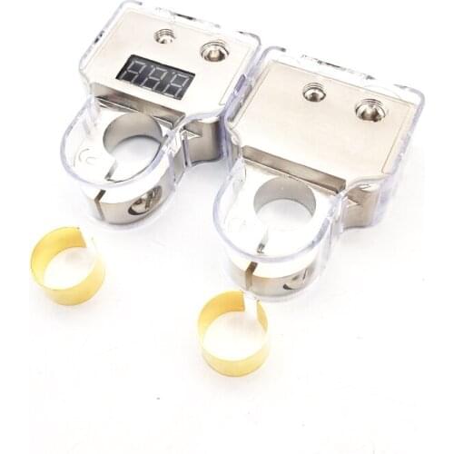 2Pcs (+) (-) Vehicle Digital Battery Terminal Connectors w Voltmeter 0/4/8 Gauge