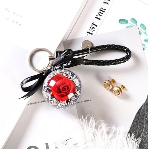 2021 romantic christmas gift eternal rose women bag pendants creative key pendant flowers handmade dried flower hanging keychain