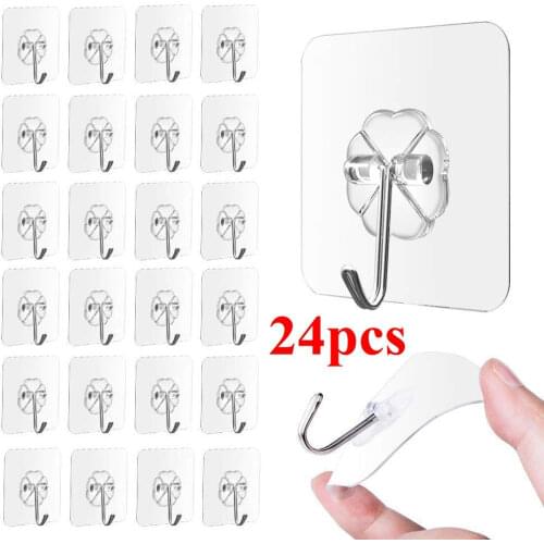24 Pcs Transparent Suction Cup Hooks Seamless Sucker Hanger for household Kitchen Bathroom Multifunction Strong Organizer Holder