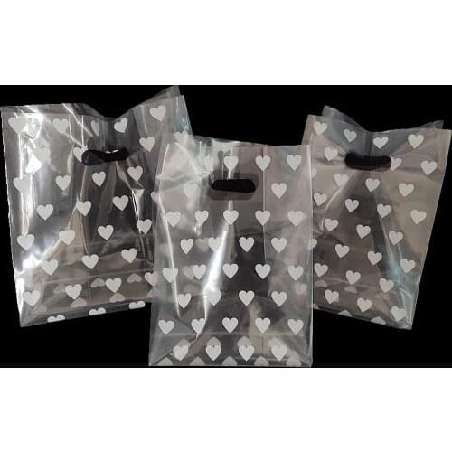 50pcs/pack Thickened Transparent Plastic Bag White Heart Bento Food Packaging Gift Shopping Bags With Handle Food Packaging