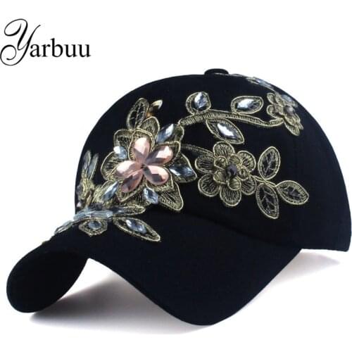 [YARBUU] Brand baseball cap with Flower canvas Snapback caps for women Female cap hat high quality Rhinestone Denim cap