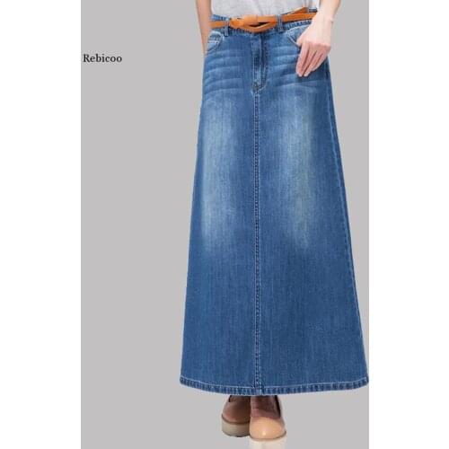 Long Denim Skirt Women Korean High Waist A Line Jeans Casual Maxi Skirt Muslim Ladies Elegant Modest Wear
