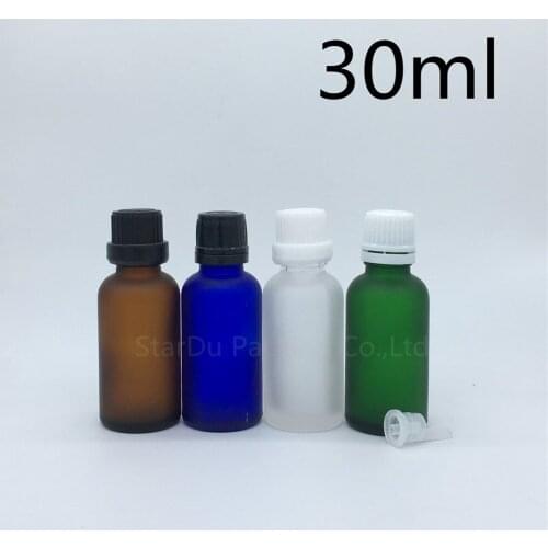 Travel bottle 30ml Green blue amber transparent frosted Glass Bottle, Vials Essential Oil Bottle with tamper evident cap 480pcs