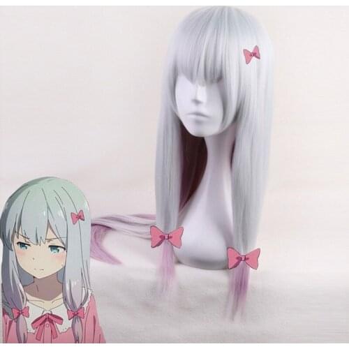 Eromanga Sensei Sagiri Izumi Silver Pink Mixed Cosplay Role Play Heat Resistant Synthetic Hair Halloween Party + Free Wig Cap