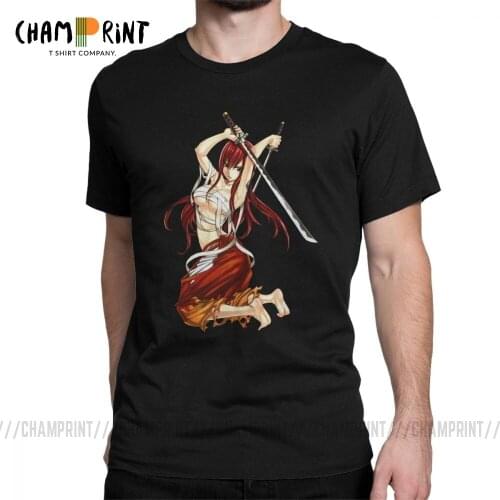 Fairy Tail T Shirt for Men Erza Summer Tops Short Sleeve Funny T-Shirts Crew Neck Cotton Tees